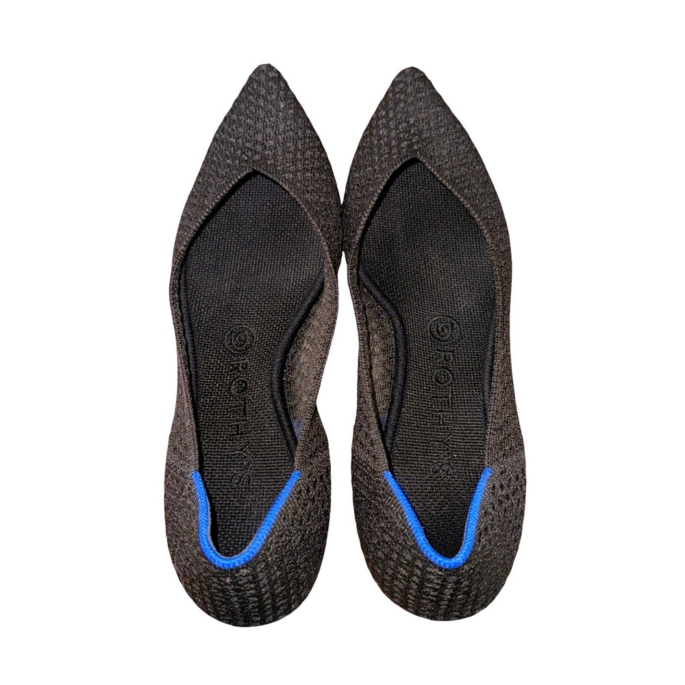Rothy's The Point Honeycomb Womens 8.5 Pre-Owned Flats Black Pointed Toe Shoes